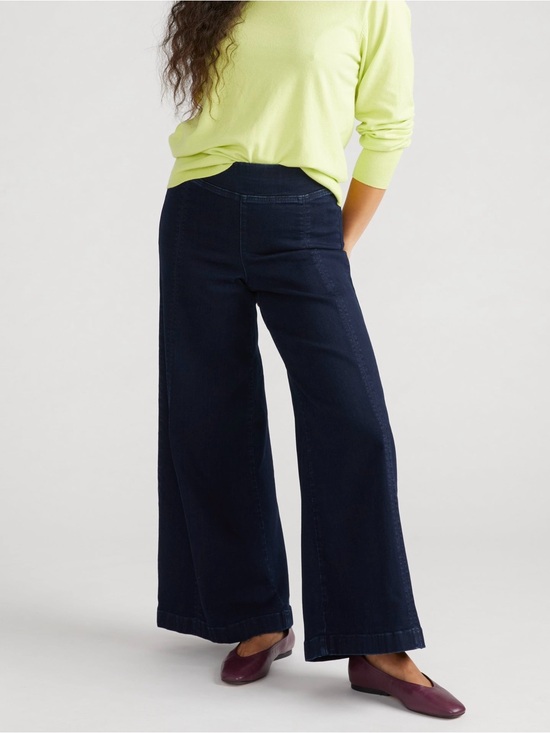 Universal Standard Denim - Universal Standard Wide Leg Pull On Jeans Stretch Dark Wash Denim 10 12